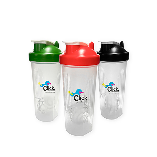 Shakeira de plastico, copo transparente e tampa colorida,  600ml.